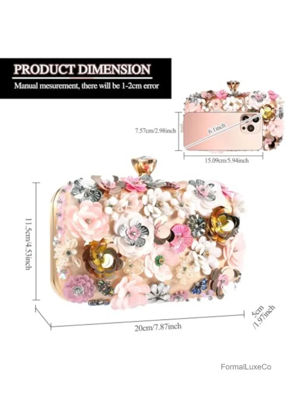 Satin Floral Clutch with Pearl Beads Magnetic Buckle Evening Bag